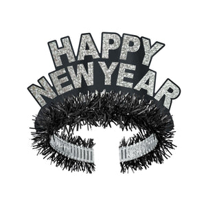 Black/Silver Happy New Year Regal Tiara - Bulk 50 Pack