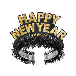 Black/Gold Happy New Year Regal Tiara - Bulk 50 Pack