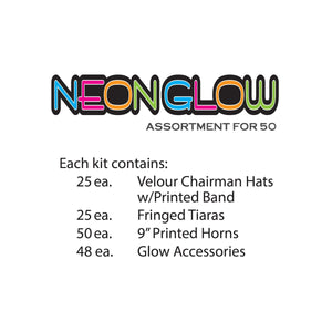 Neon Glow Chairman Assortment for 50, party supplies, decorations, The Beistle Company, New Years, Bulk, Holiday Party Supplies, Discount New Years Eve 2017 Party Supplies, 2017 New Year's Eve Party Kits, New Year's Party Kits for 50 People