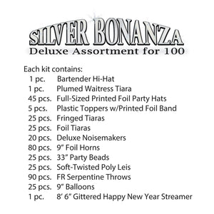 Silver Bonanza New Year's Eve Party Kit for 100 People