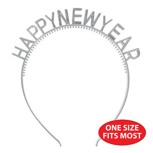 Beistle Bulk Silver Happy New Year Headbands - 24 Pack