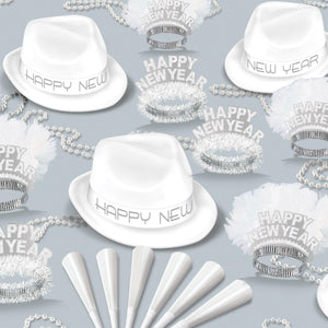 Chairman White Assortment for 50, party supplies, decorations, The Beistle Company, New Years, Bulk, Holiday Party Supplies, Discount New Years Eve 2017 Party Supplies, 2017 New Year's Eve Party Kits, New Year's Party Kits for 50 People