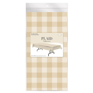 Beistle Plaid Tablecover - Beige & Cream (Case of 12)