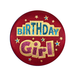 Birthday Girl Satin Button- Red - Bulk 6 Pack