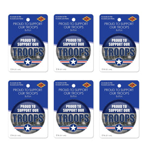 Beistle Proud To Support Our Troops Button (Case of 6)