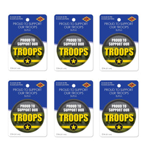 Beistle Proud To Support Our Troops Button (Case of 6)