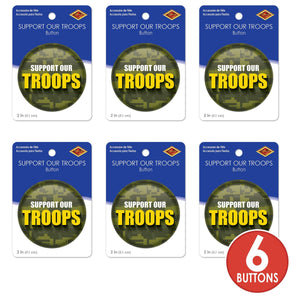 Beistle Support Our Troops Button (Case of 6)