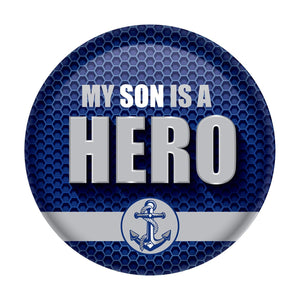 My Son Is A Hero Button- Navy - Bulk 6 Pack