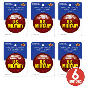 Beistle I Proudly Support The US Military Button (Case of 6)