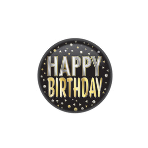 Happy Birthday Button- Black - Bulk 6 Pack