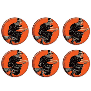 Vintage Halloween Flying Witch Button (Case of 6)