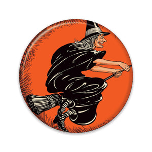 Vintage Halloween Flying Witch Button - Bulk 6 Pack