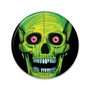 Vintage Halloween Skull Button- Green - Bulk 6 Pack