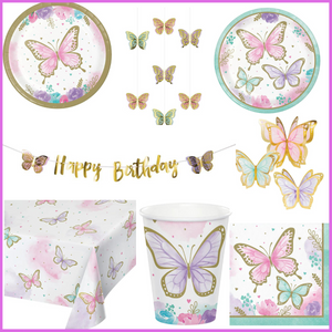 Butterfly Shimmer 50 Piece Birthday Party Kit for 8