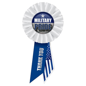 Military Pride Rosette- White and Navy - Bulk 6 Pack