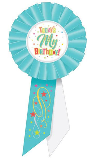 Today's My Birthday Rosette- Blue and White - Bulk 6 Pack