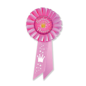 Birthday Princess Rosette- Dark Pink With Crown - Bulk 6 Pack