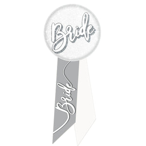 Bride Rosette- White and Silver - Bulk 6 Pack