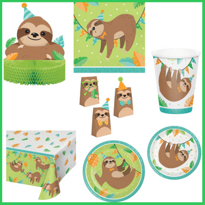 Sloth Birthday Party Kit for 8 (43 Total Items)