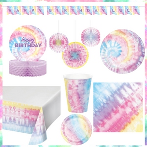 Tie Dye Birthday Kit for 8 (46 Total Items)