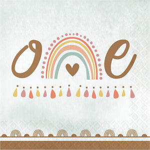 Bulk Pack of 32 Boho Rainbow "One" Luncheon Napkin