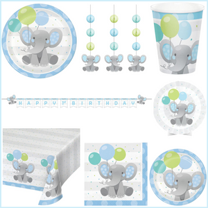 Enchanting Elephants Boy Birthday Kit for 8 (46 Total Items)