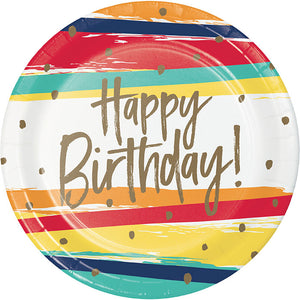 Bulk Pack of 16 Birthday Stripes Dinner Plate