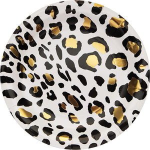 Bulk Pack of 16 Leopard Paper/Foil Dinner Plate