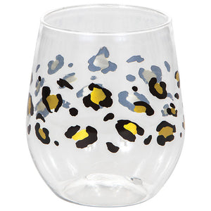 Bulk Pack of 3 Leopard 14oz Stemless Wine Glass