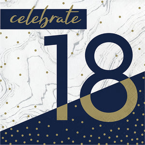 Bulk Pack of 32 Navy & Gold Milestone 18th Birthday Luncheon Napkin