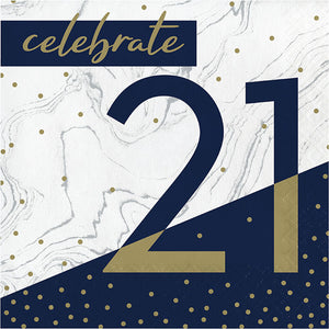 Bulk Pack of 32 Navy & Gold Milestone "21" Luncheon Napkin