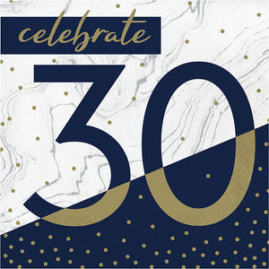 Bulk Pack of 32 Navy & Gold Milestone "30" Luncheon Napkin