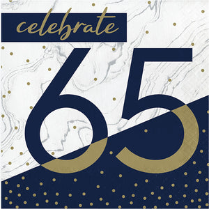 Bulk Pack of 32 Navy & Gold Milestone "65" Luncheon Napkin