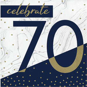 Bulk Pack of 32 Navy & Gold Milestone "70" Luncheon Napkin