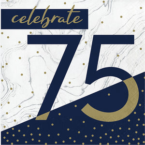 Bulk Pack of 32 Navy & Gold Milestone "75" Luncheon Napkin