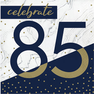 Bulk Pack of 32 Navy & Gold Milestone "85" Luncheon Napkin