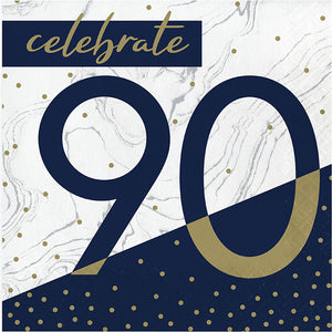 Bulk Pack of 32 Navy & Gold Milestone "90" Luncheon Napkin