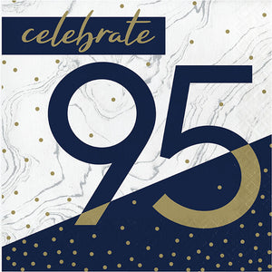 Bulk Pack of 32 Navy & Gold Milestone "95" Luncheon Napkin