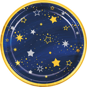 Bulk Pack of 16 Starry Night Dinner Paper/Foil Plate, Stars