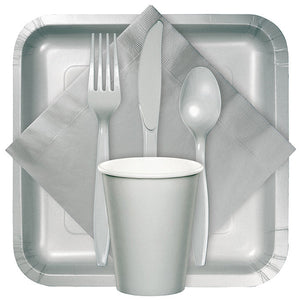 Bulk Pack of 48 Shimmering Silver Assorted Plastic Cutlery