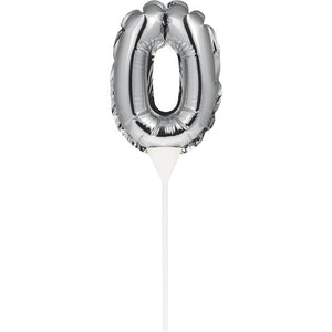 Bulk Pack of 2 Silver 0 Number Balloon Cake Topper