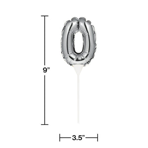 Bulk Pack of 2 Silver 0 Number Balloon Cake Topper