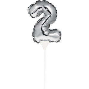 Bulk Pack of 2 Silver 2 Number Balloon Cake Topper