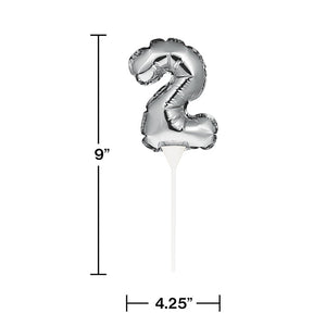 Bulk Pack of 2 Silver 2 Number Balloon Cake Topper