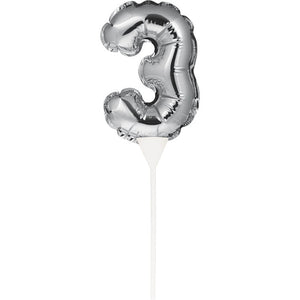 Bulk Pack of 2 Silver 3 Number Balloon Cake Topper