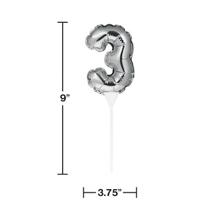 Bulk Pack of 2 Silver 3 Number Balloon Cake Topper