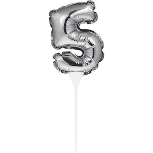 Bulk Pack of 2 Silver 5 Number Balloon Cake Topper