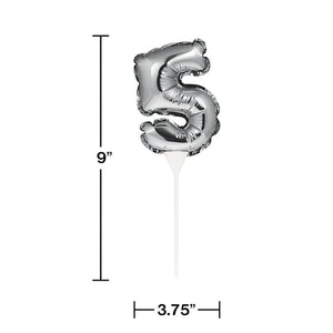 Bulk Pack of 2 Silver 5 Number Balloon Cake Topper