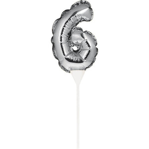 Bulk Pack of 2 Silver 6 Number Balloon Cake Topper