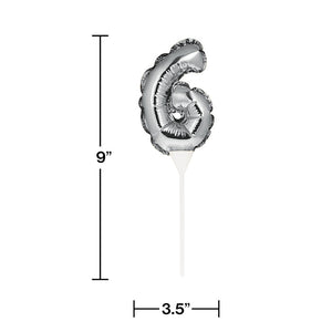 Bulk Pack of 2 Silver 6 Number Balloon Cake Topper